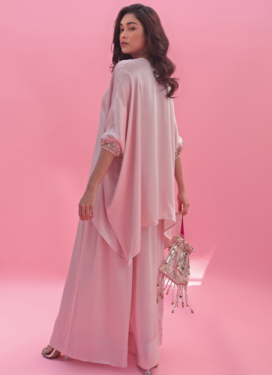 Pastel Pink Anti - Fit Embroidered Co - Ord Set Prahnaaya - Fabilicious Fashion