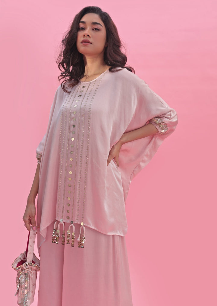 Pastel Pink Anti - Fit Embroidered Co - Ord Set Prahnaaya - Fabilicious Fashion