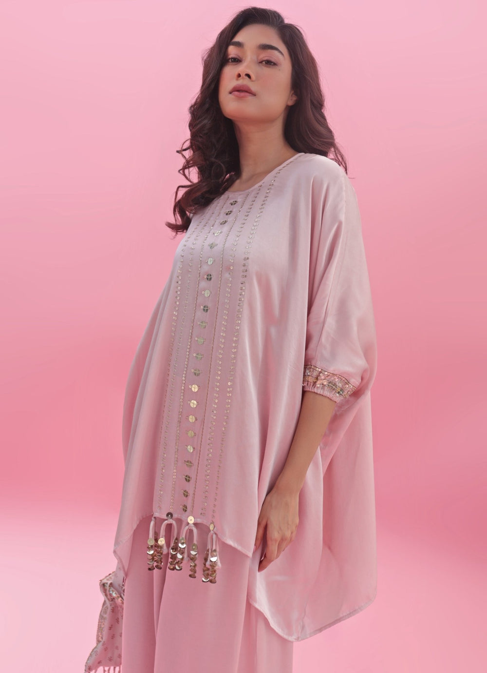 Pastel Pink Anti - Fit Embroidered Co - Ord Set Prahnaaya - Fabilicious Fashion
