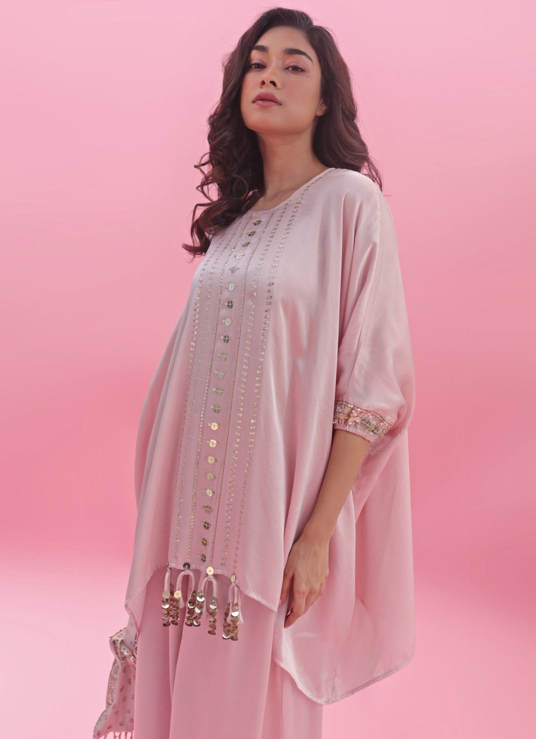 Pastel Pink Anti - Fit Embroidered Co - Ord Set Prahnaaya - Fabilicious Fashion