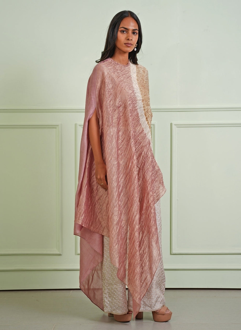 Twenty Nine Pastel Pink Assymetric Dress With Bandhani PantsFabilicious Fashion