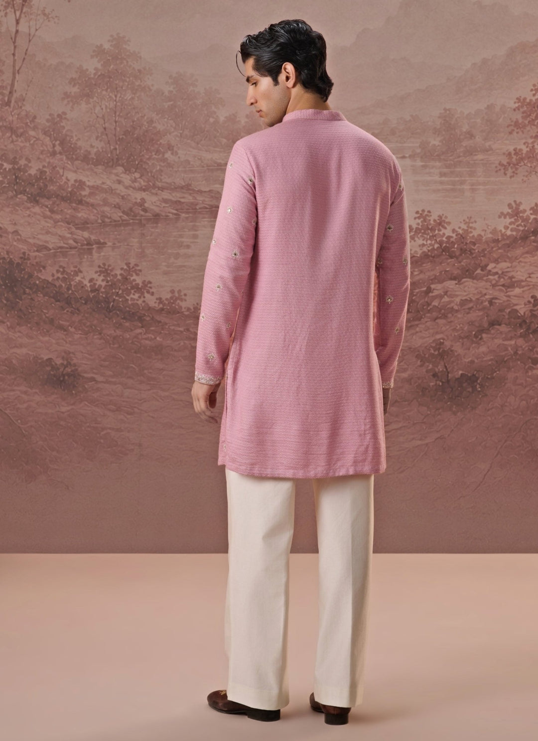 Contrast by Parth Pastel Pink Bagalpuri Silk Kurta SetFabilicious Fashion