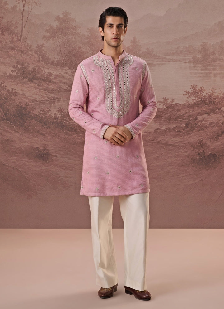 Contrast by Parth Pastel Pink Bagalpuri Silk Kurta SetFabilicious Fashion