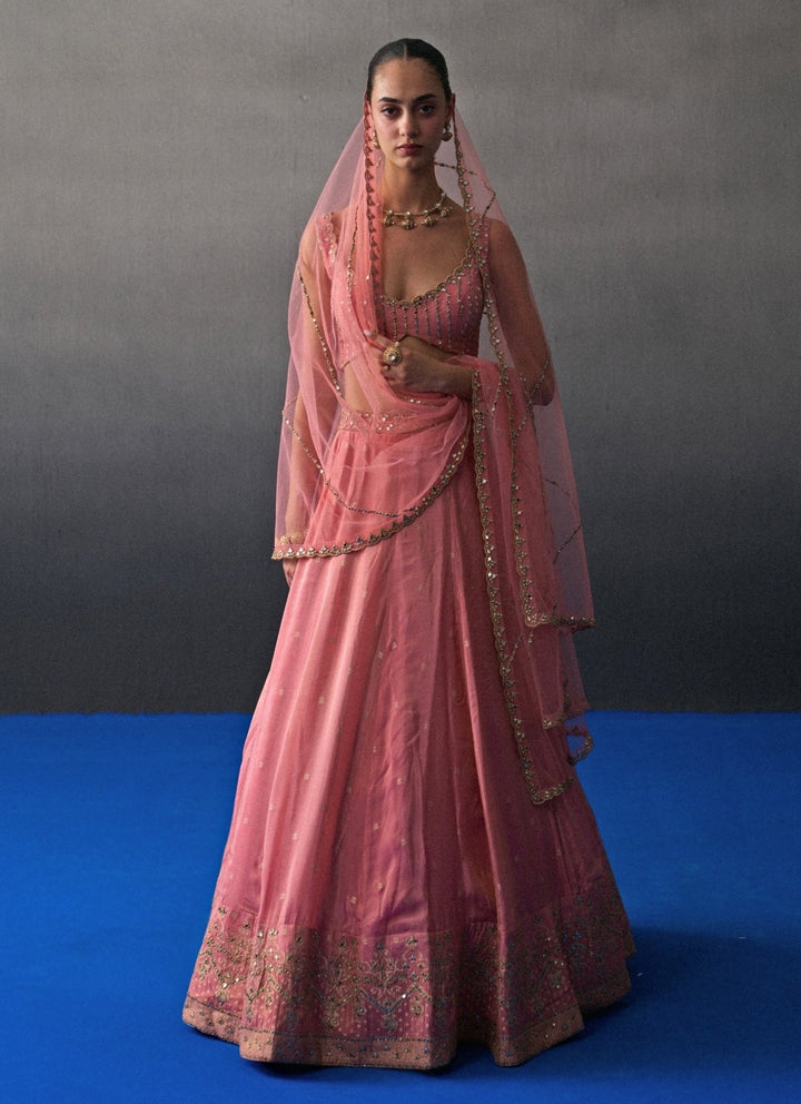 Pastel Pink Banarasi Silk Lehenga Set Angad Singh - Fabilicious Fashion