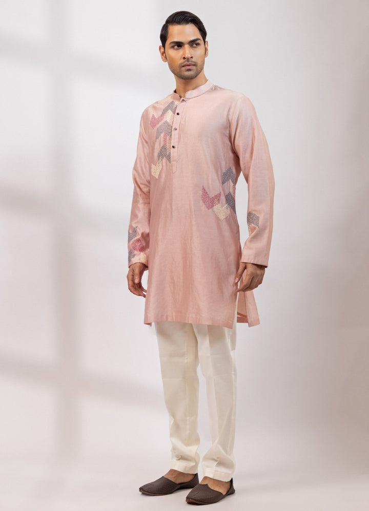 Smriti - Men Pastel Pink Chanderi Kurta Pants SetFabilicious Fashion