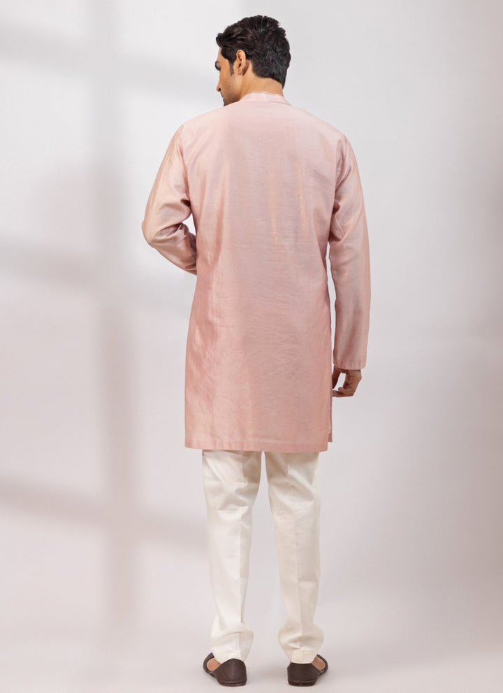 Smriti - Men Pastel Pink Chanderi Kurta Pants SetFabilicious Fashion
