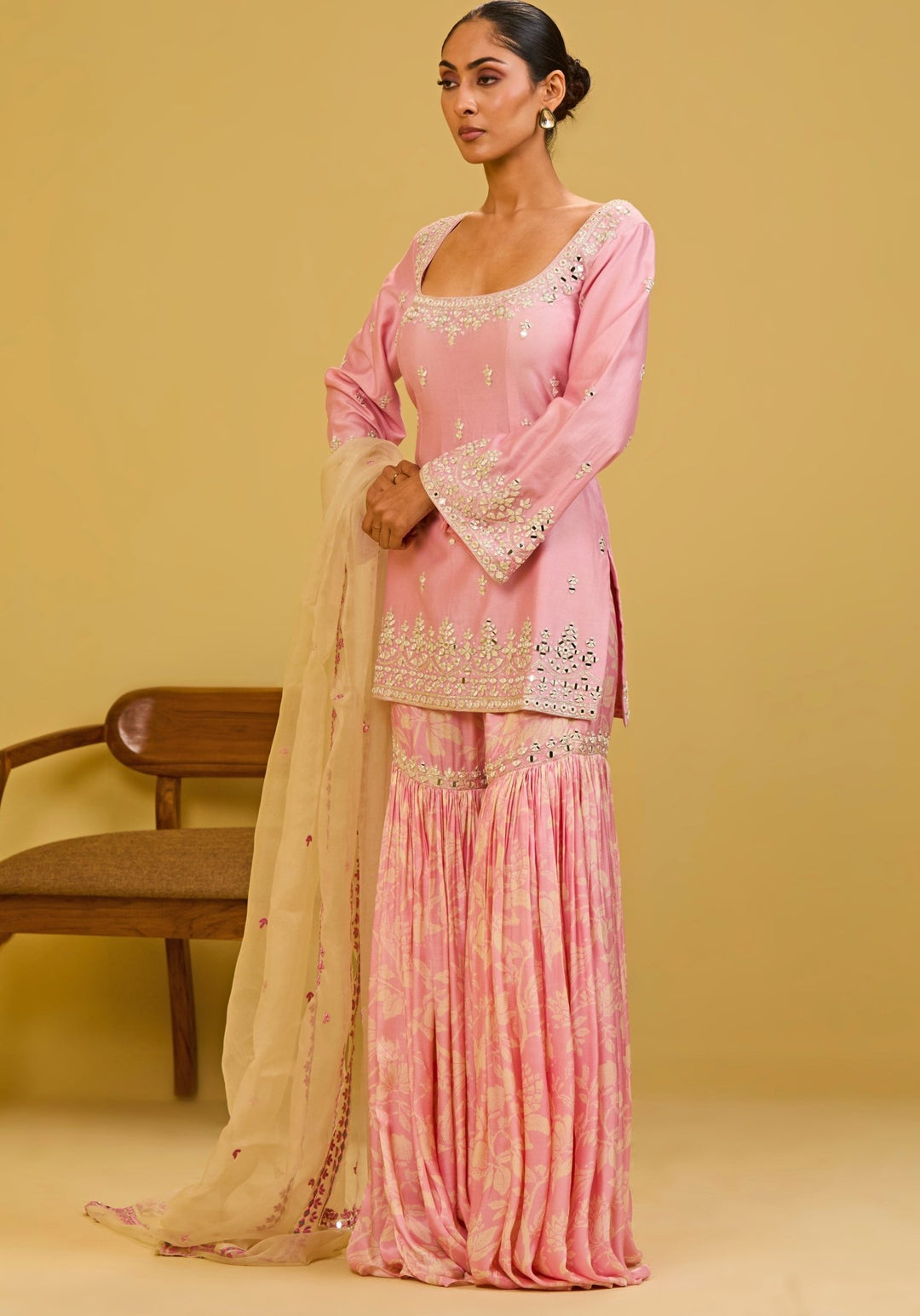 Esha Koul Pastel Pink Chanderi Kurta Sharara SetFabilicious Fashion