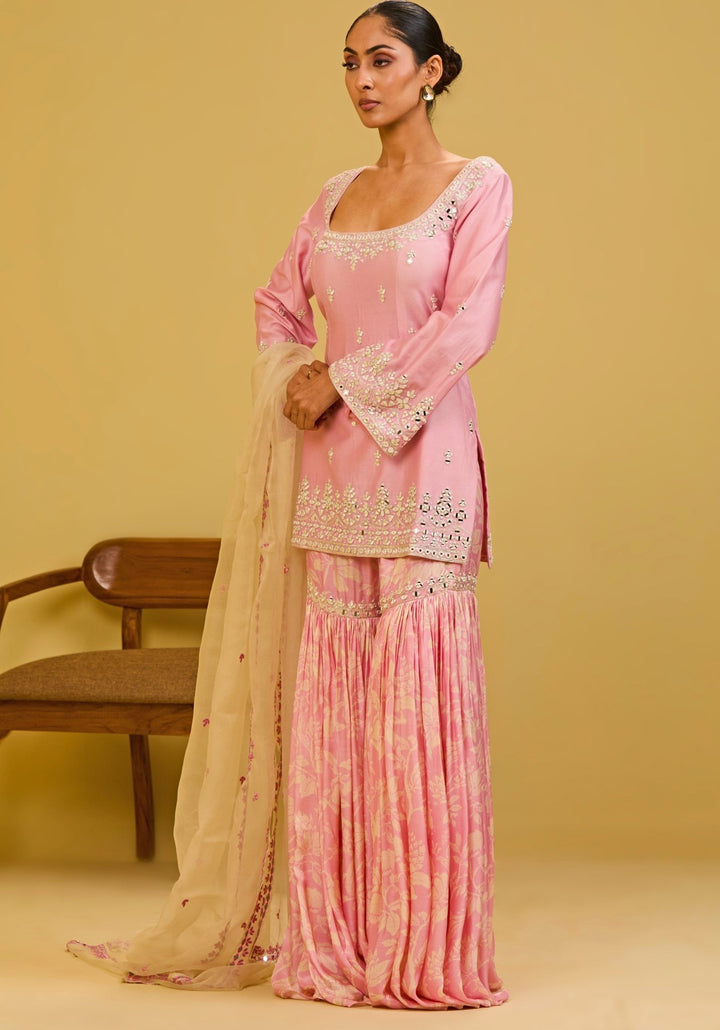 Esha Koul Pastel Pink Chanderi Kurta Sharara SetFabilicious Fashion