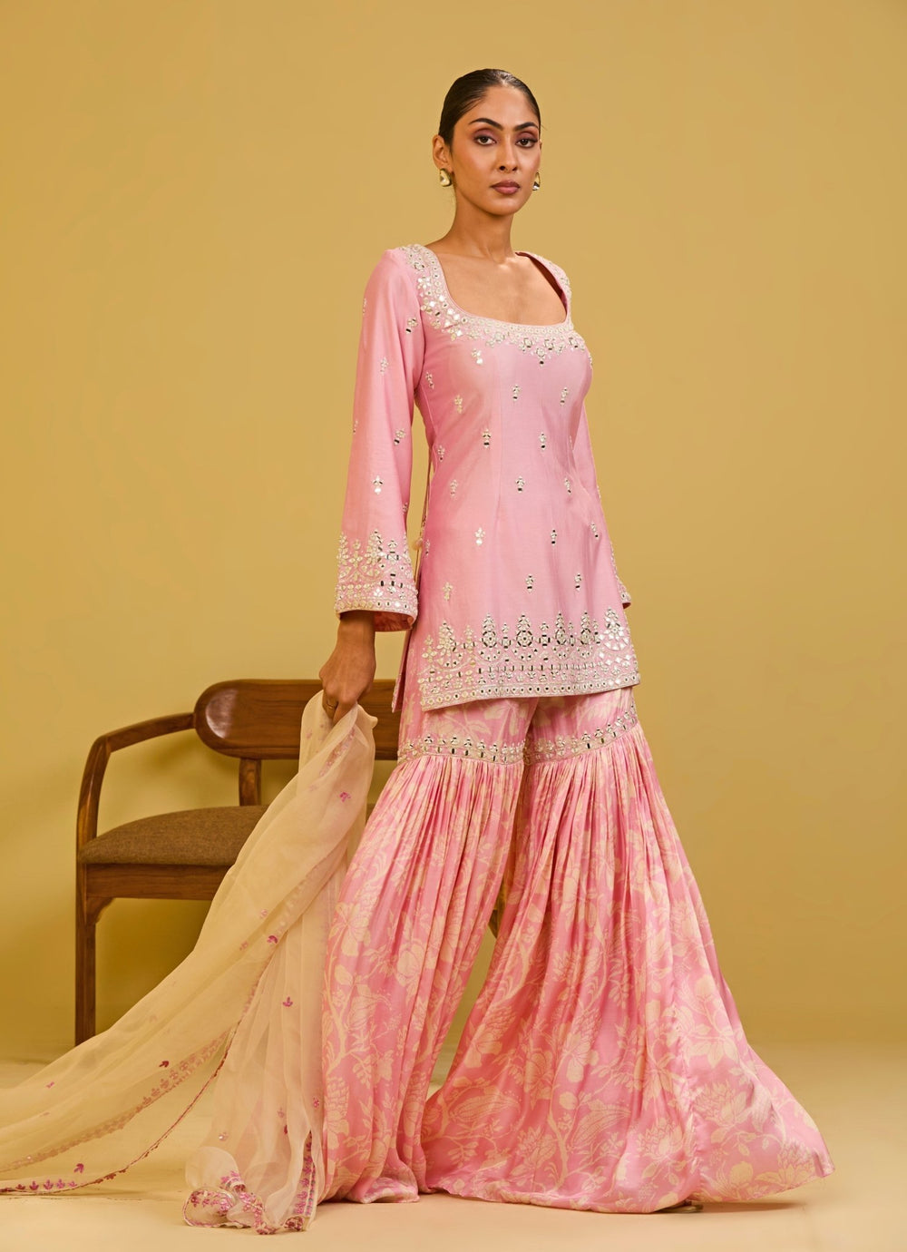 Esha Koul Pastel Pink Chanderi Kurta Sharara SetFabilicious Fashion