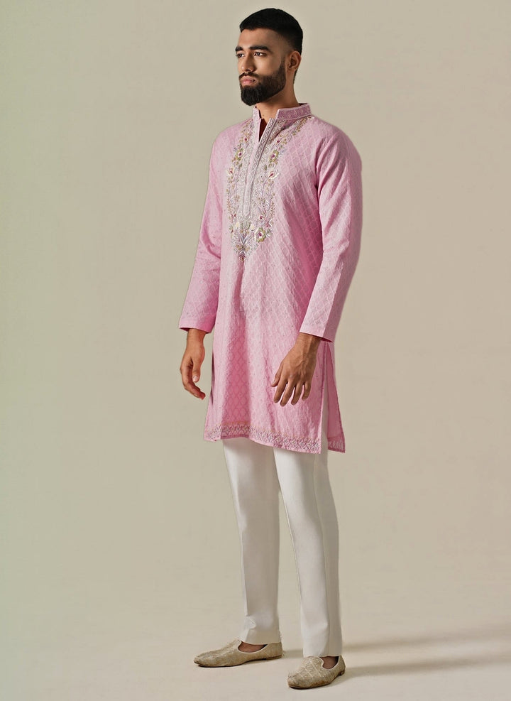 Darzi House Pastel Pink Cotton Jacquard Kurta SetFabilicious Fashion