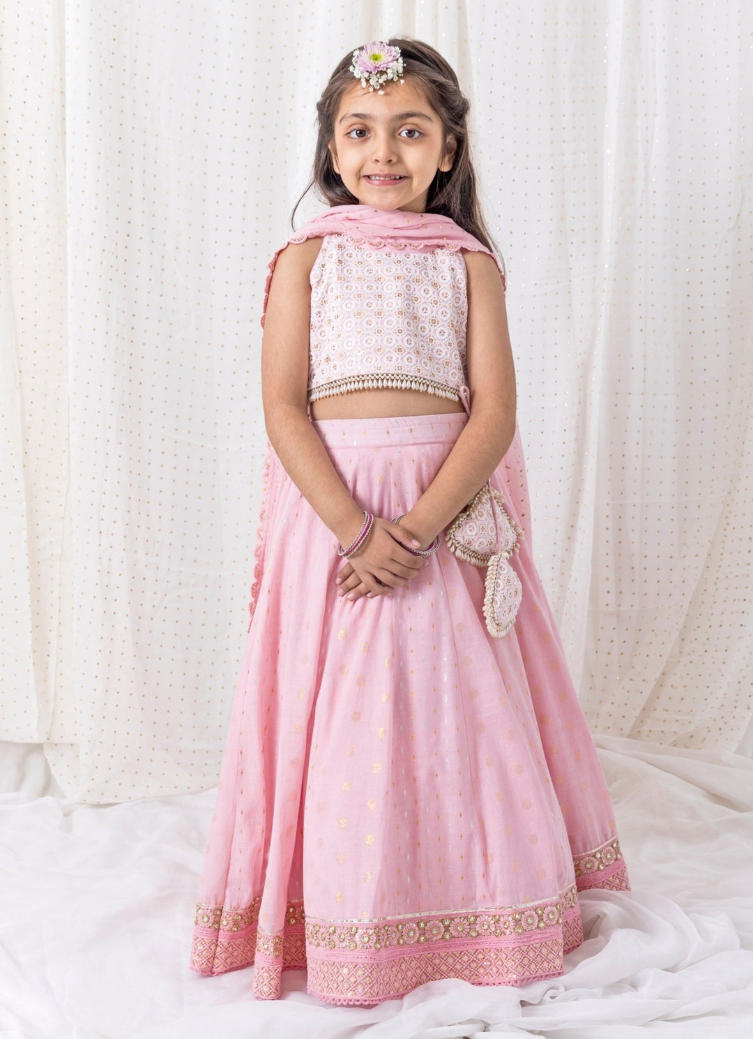Pastel Pink Cotton Lehenga Chotibuti - Fabilicious Fashion
