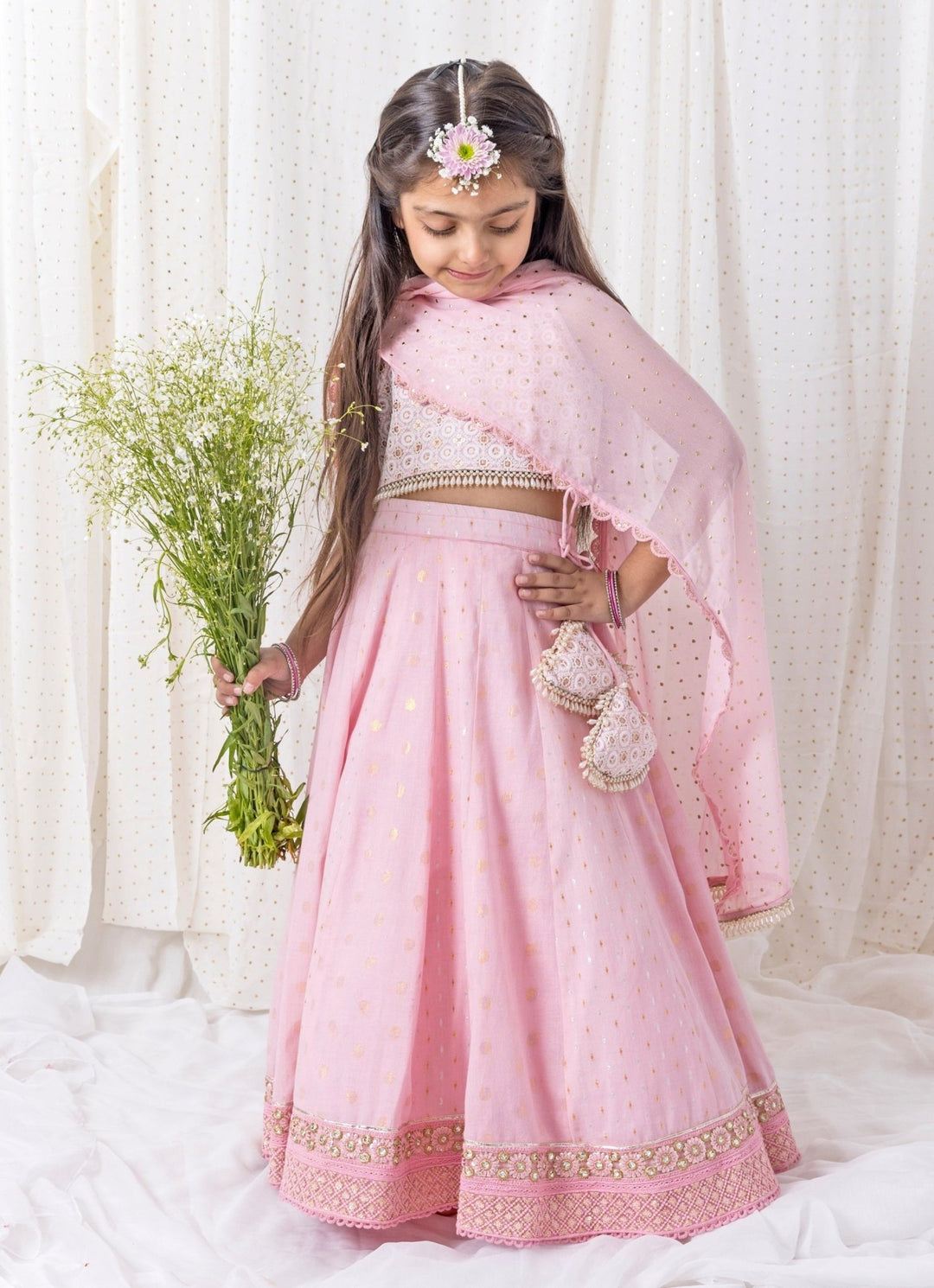 Pastel Pink Cotton Lehenga Chotibuti - Fabilicious Fashion