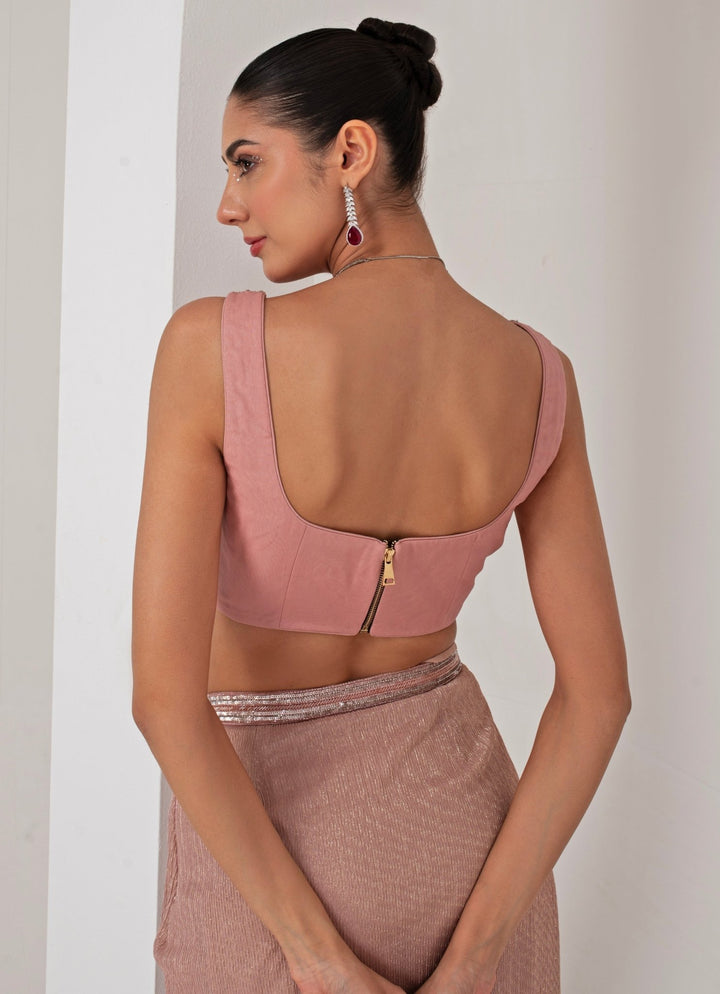 Pastel Pink Draped Skirt with Embroidered Cape Akara - Fabilicious Fashion