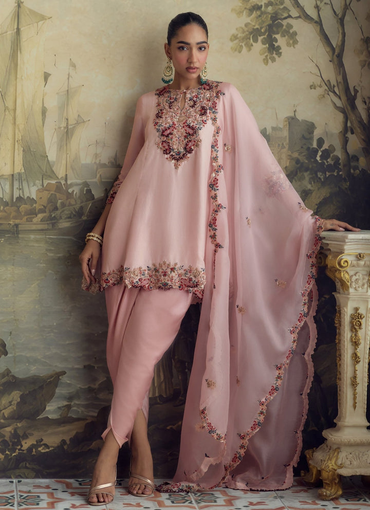Prisho Pastel Pink Dupion Silk Kurta Dhoti SetFabilicious Fashion