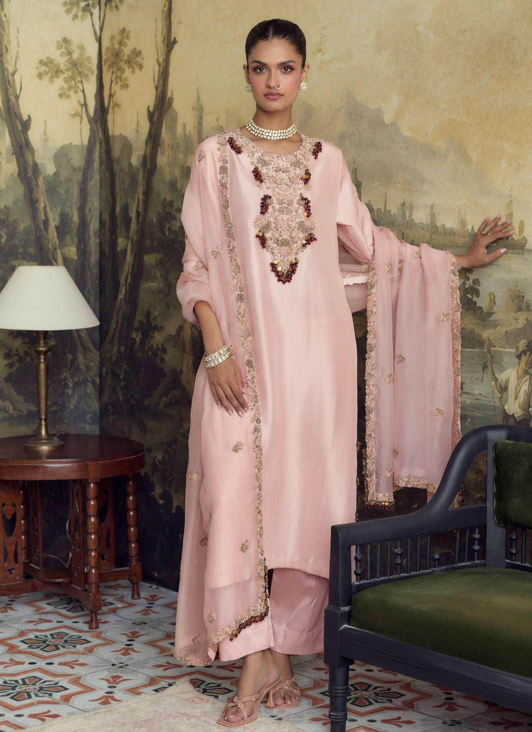 Prisho Pastel Pink Dupion Silk Kurta Pants SetFabilicious Fashion