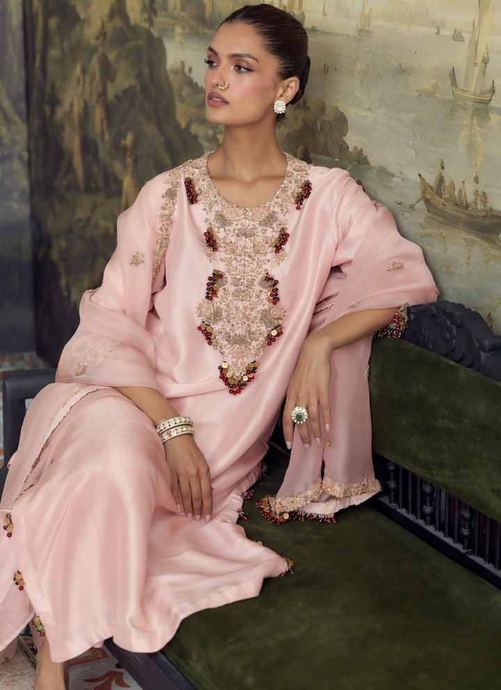 Prisho Pastel Pink Dupion Silk Kurta Pants SetFabilicious Fashion