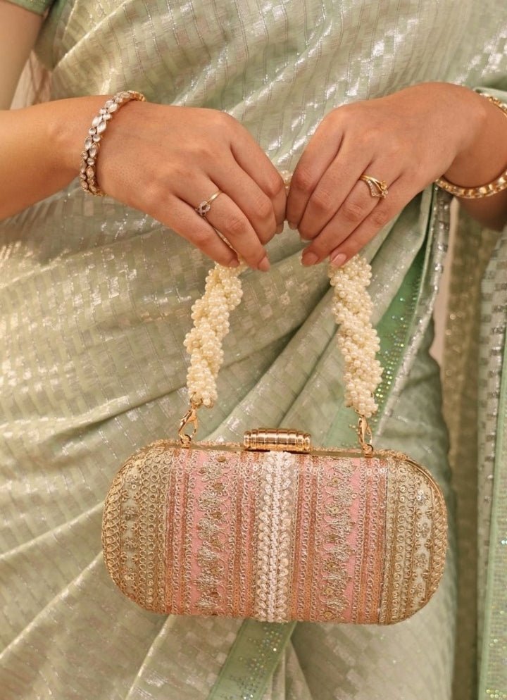 Pastel Pink Embellished Clutch AMYRA - Fabilicious Fashion