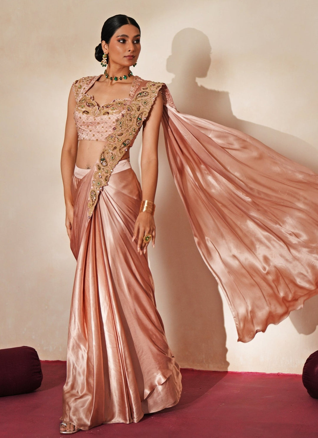 Pastel Pink Embroidered Chiffon Pre - Draped Saree Isha Gupta Tayal - Fabilicious Fashion