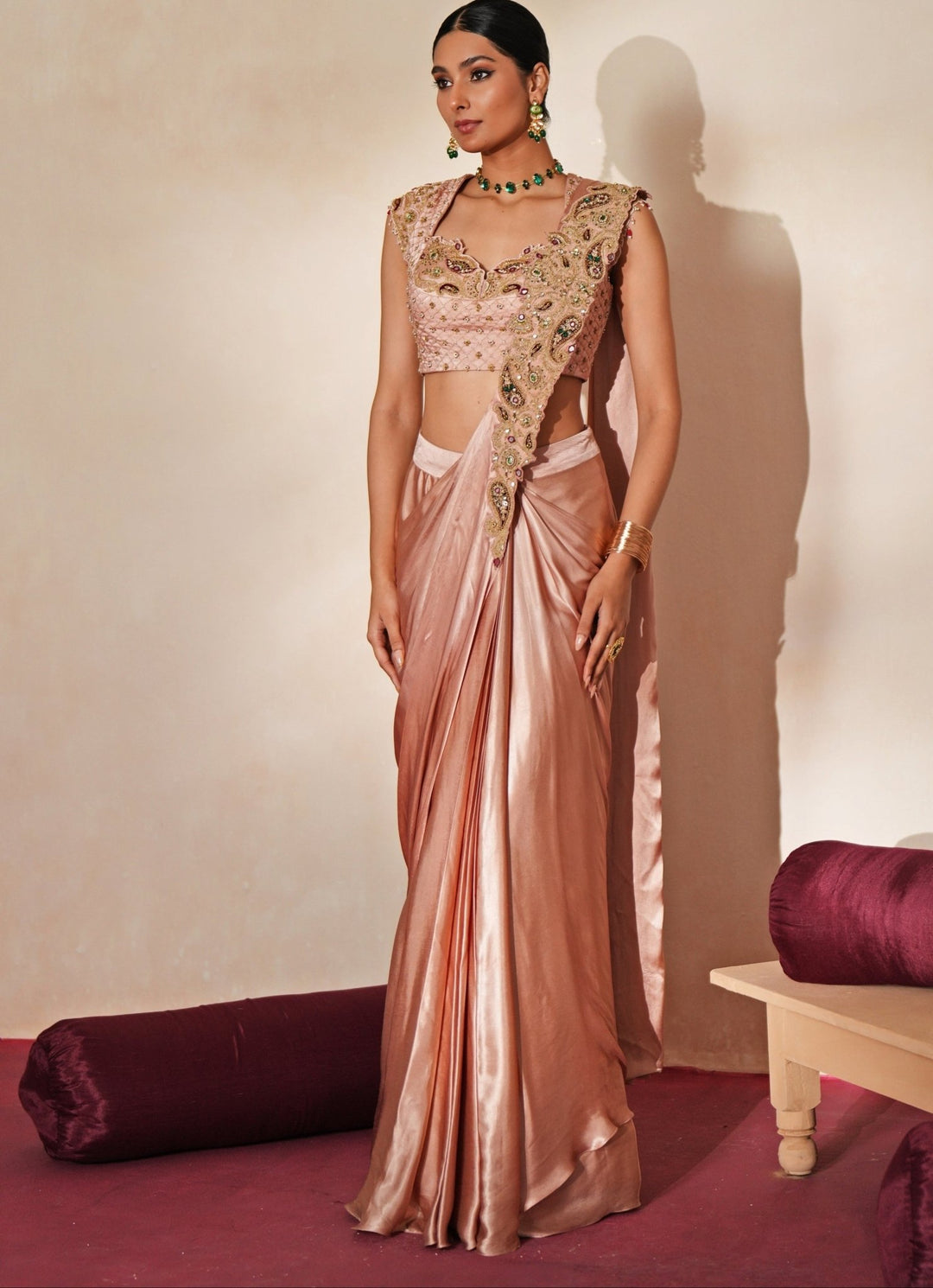 Pastel Pink Embroidered Chiffon Pre - Draped Saree Isha Gupta Tayal - Fabilicious Fashion