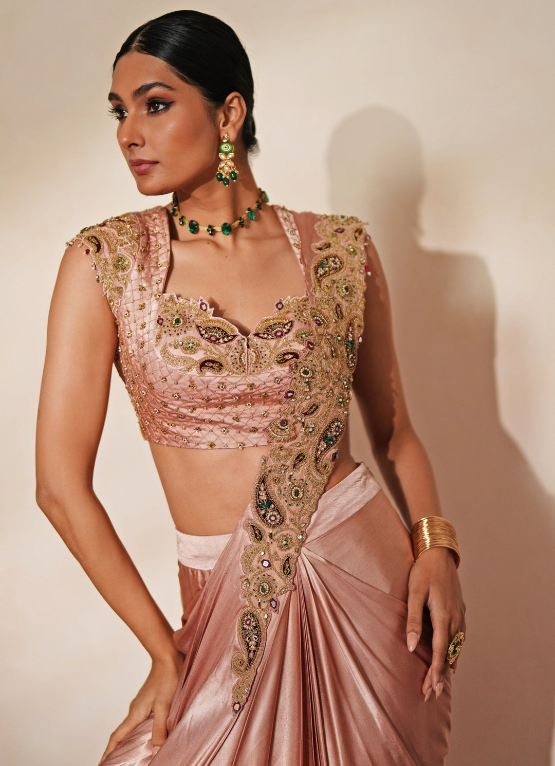 Pastel Pink Embroidered Chiffon Pre - Draped Saree Isha Gupta Tayal - Fabilicious Fashion