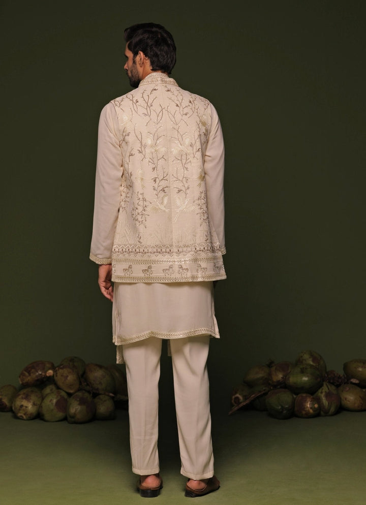 Pastel Pink Embroidered Georgette Kurta Jacket Set Kalpraag - Fabilicious Fashion