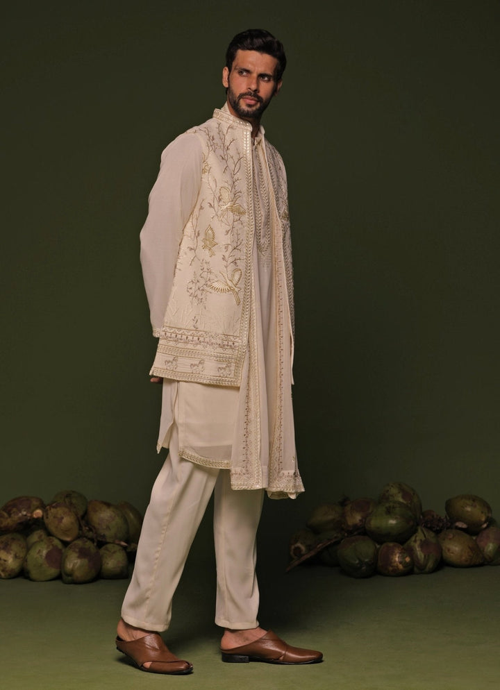 Pastel Pink Embroidered Georgette Kurta Jacket Set Kalpraag - Fabilicious Fashion