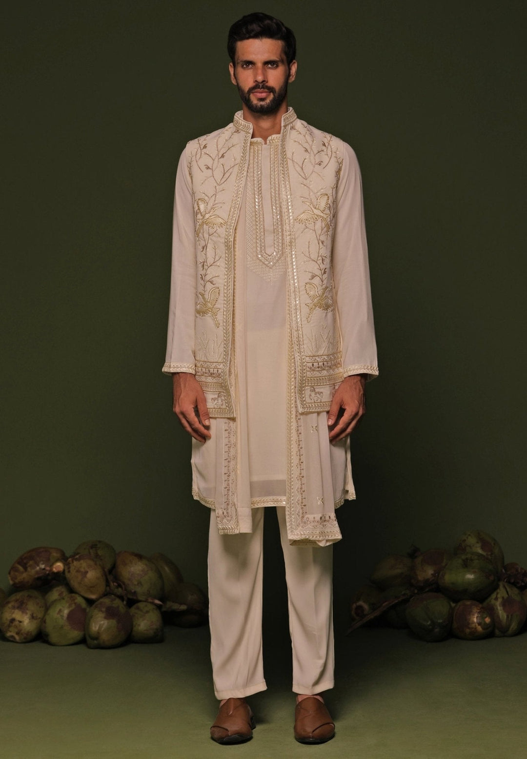 Pastel Pink Embroidered Georgette Kurta Jacket Set Kalpraag - Fabilicious Fashion