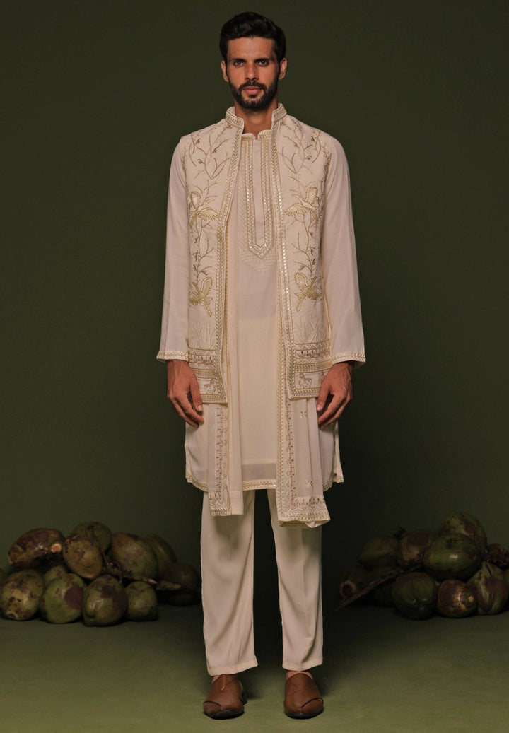 Pastel Pink Embroidered Georgette Kurta Jacket Set Kalpraag - Fabilicious Fashion
