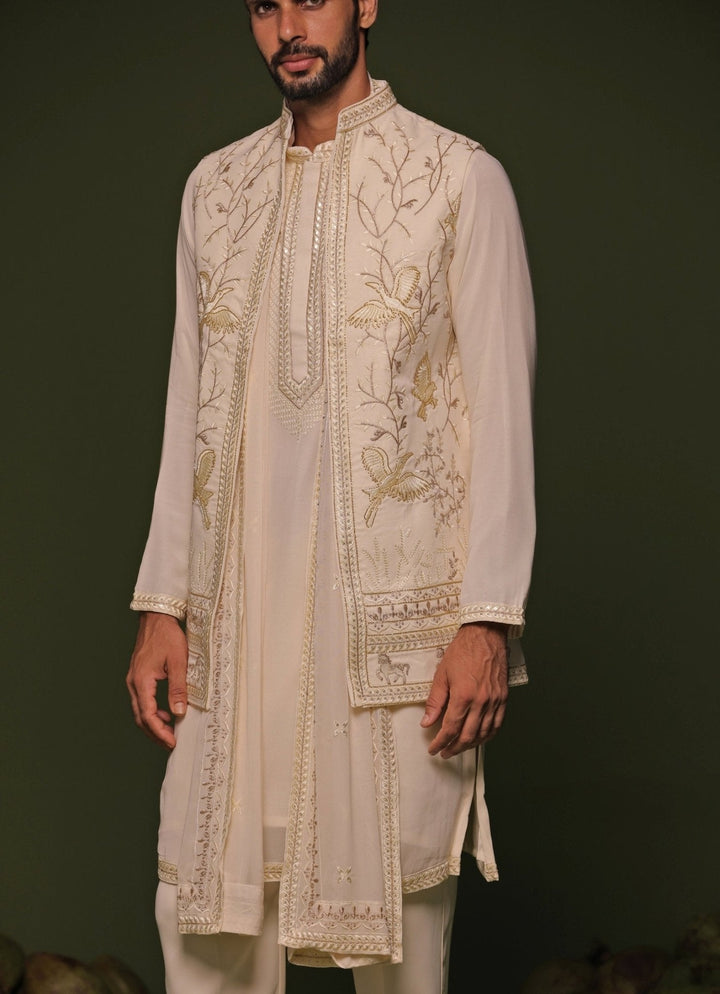 Pastel Pink Embroidered Georgette Kurta Jacket Set Kalpraag - Fabilicious Fashion