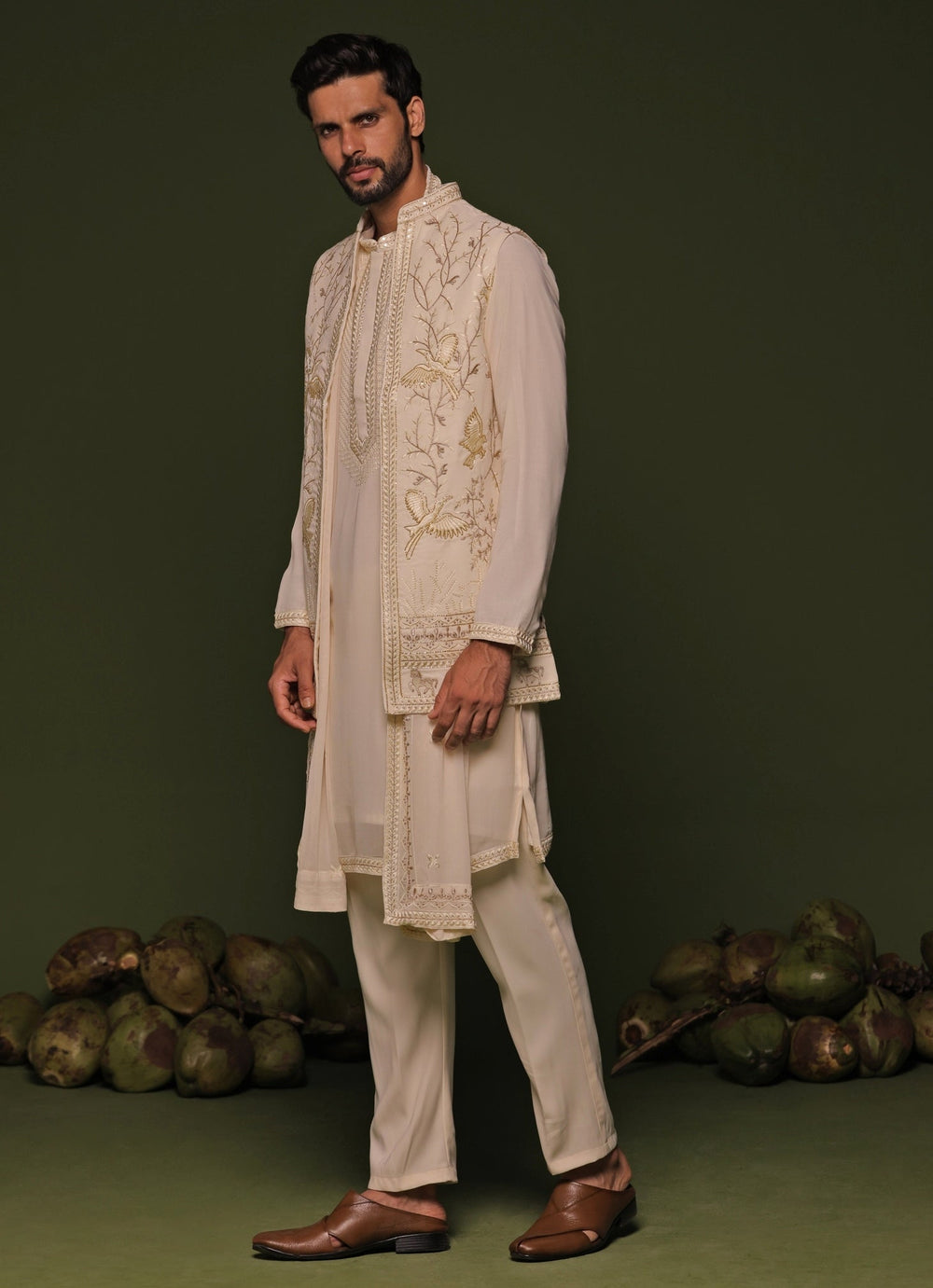 Pastel Pink Embroidered Georgette Kurta Jacket Set Kalpraag - Fabilicious Fashion