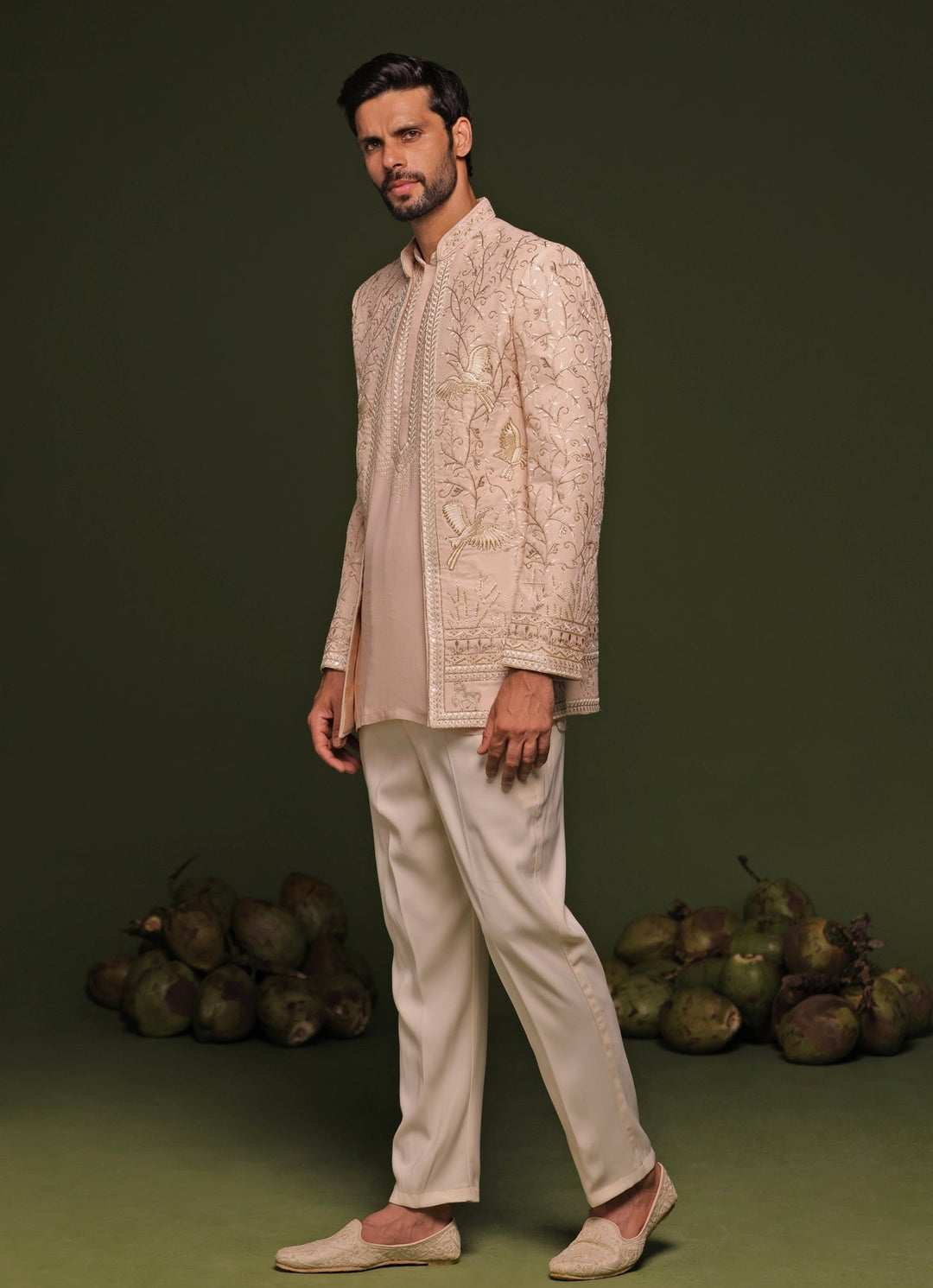 Pastel Pink Embroidered Jodhpuri Jacket Set Kalpraag - Fabilicious Fashion