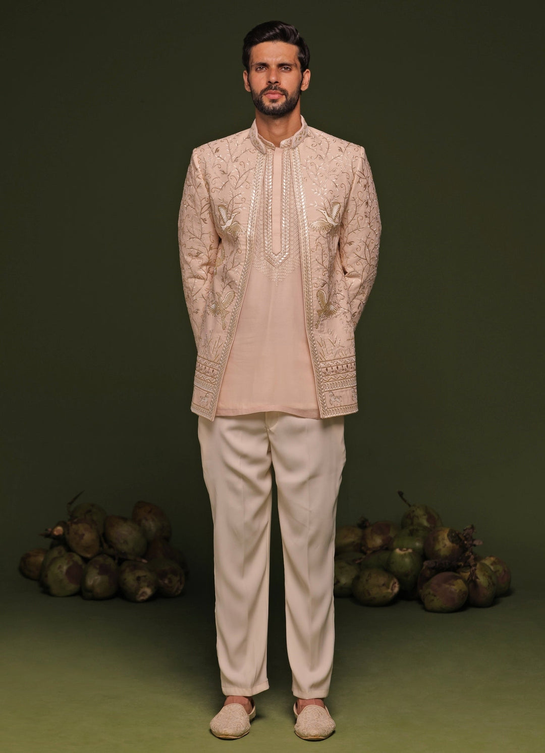 Pastel Pink Embroidered Jodhpuri Jacket Set Kalpraag - Fabilicious Fashion