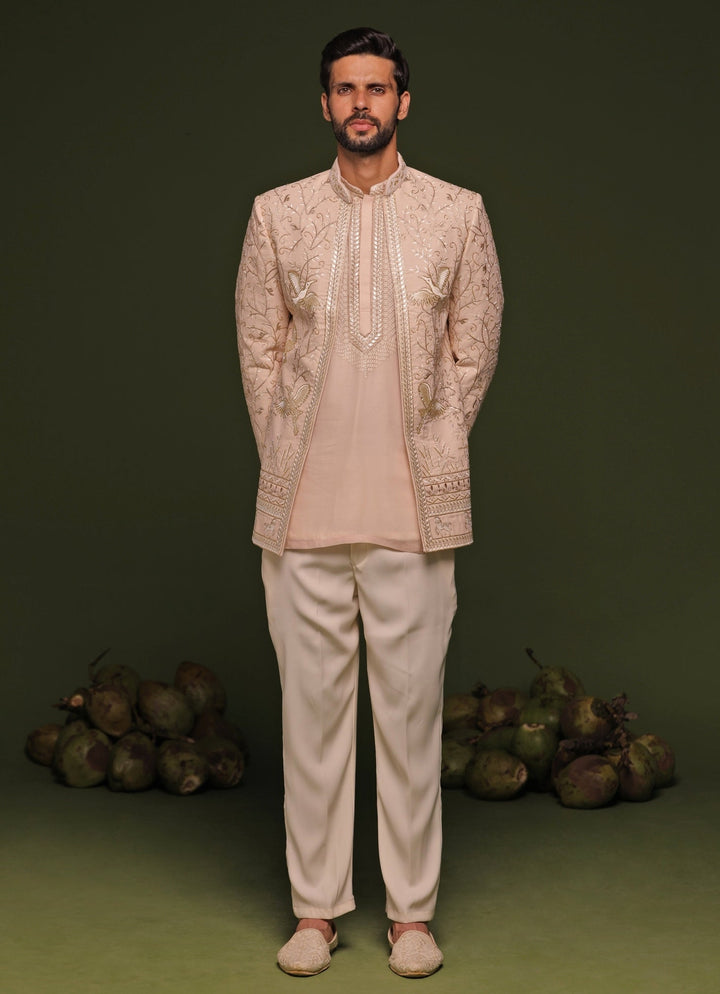 Pastel Pink Embroidered Jodhpuri Jacket Set Kalpraag - Fabilicious Fashion