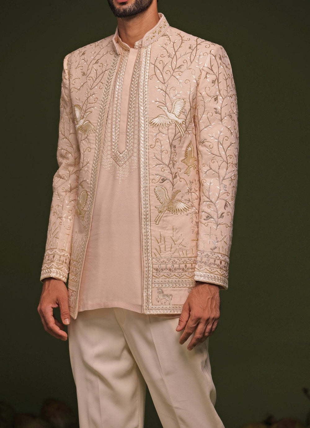 Pastel Pink Embroidered Jodhpuri Jacket Set Kalpraag - Fabilicious Fashion