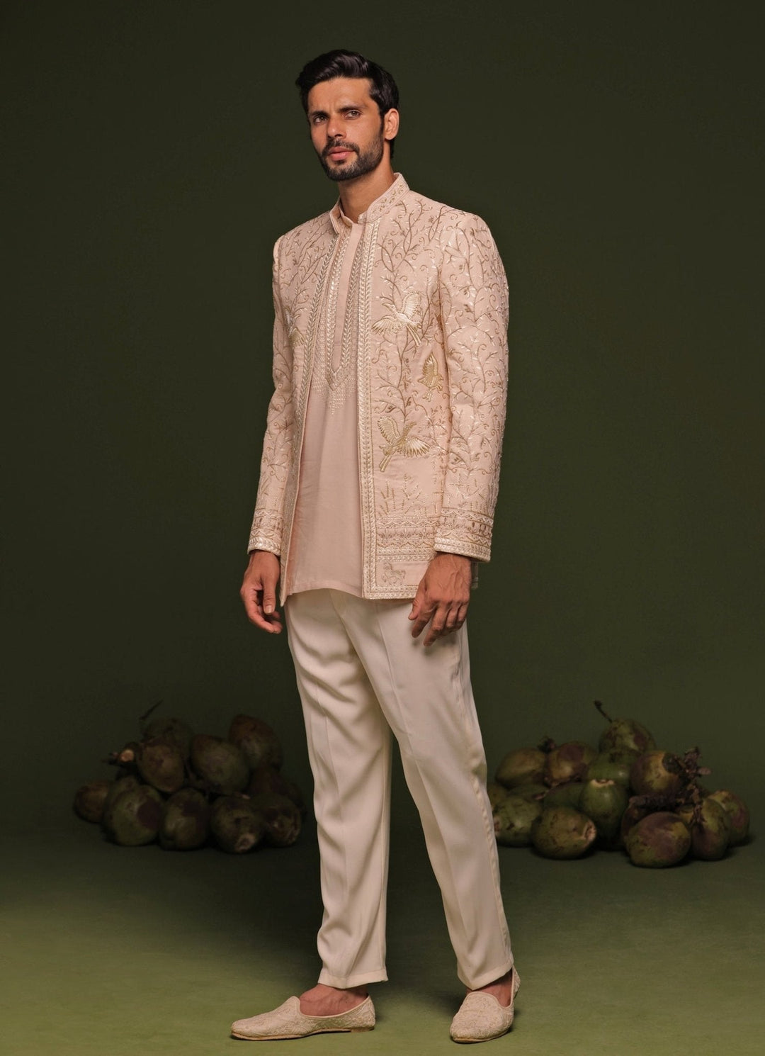 Pastel Pink Embroidered Jodhpuri Jacket Set Kalpraag - Fabilicious Fashion