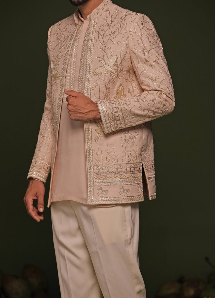 Pastel Pink Embroidered Jodhpuri Jacket Set Kalpraag - Fabilicious Fashion