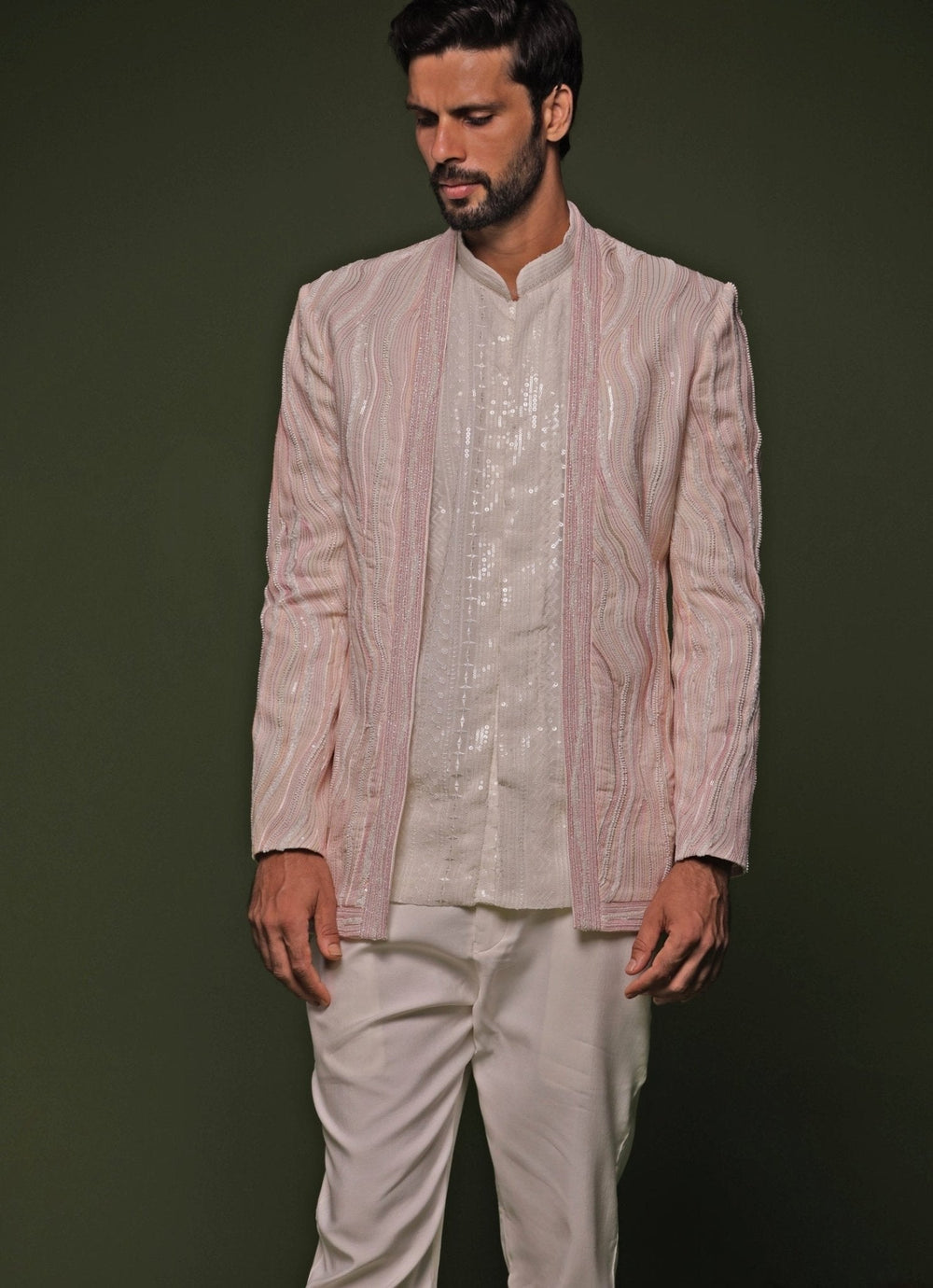 Pastel Pink Embroidered Jodhpuri Pant Set Kalpraag - Fabilicious Fashion