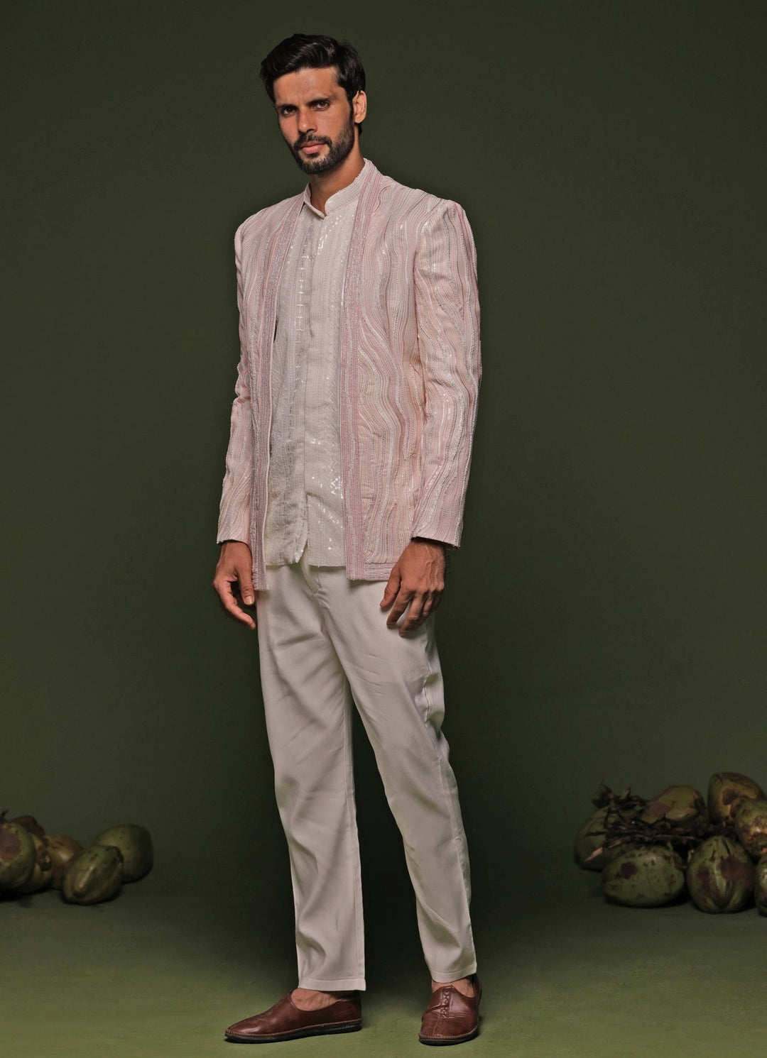 Pastel Pink Embroidered Jodhpuri Pant Set Kalpraag - Fabilicious Fashion