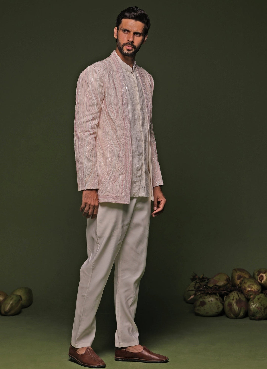 Pastel Pink Embroidered Jodhpuri Pant Set Kalpraag - Fabilicious Fashion