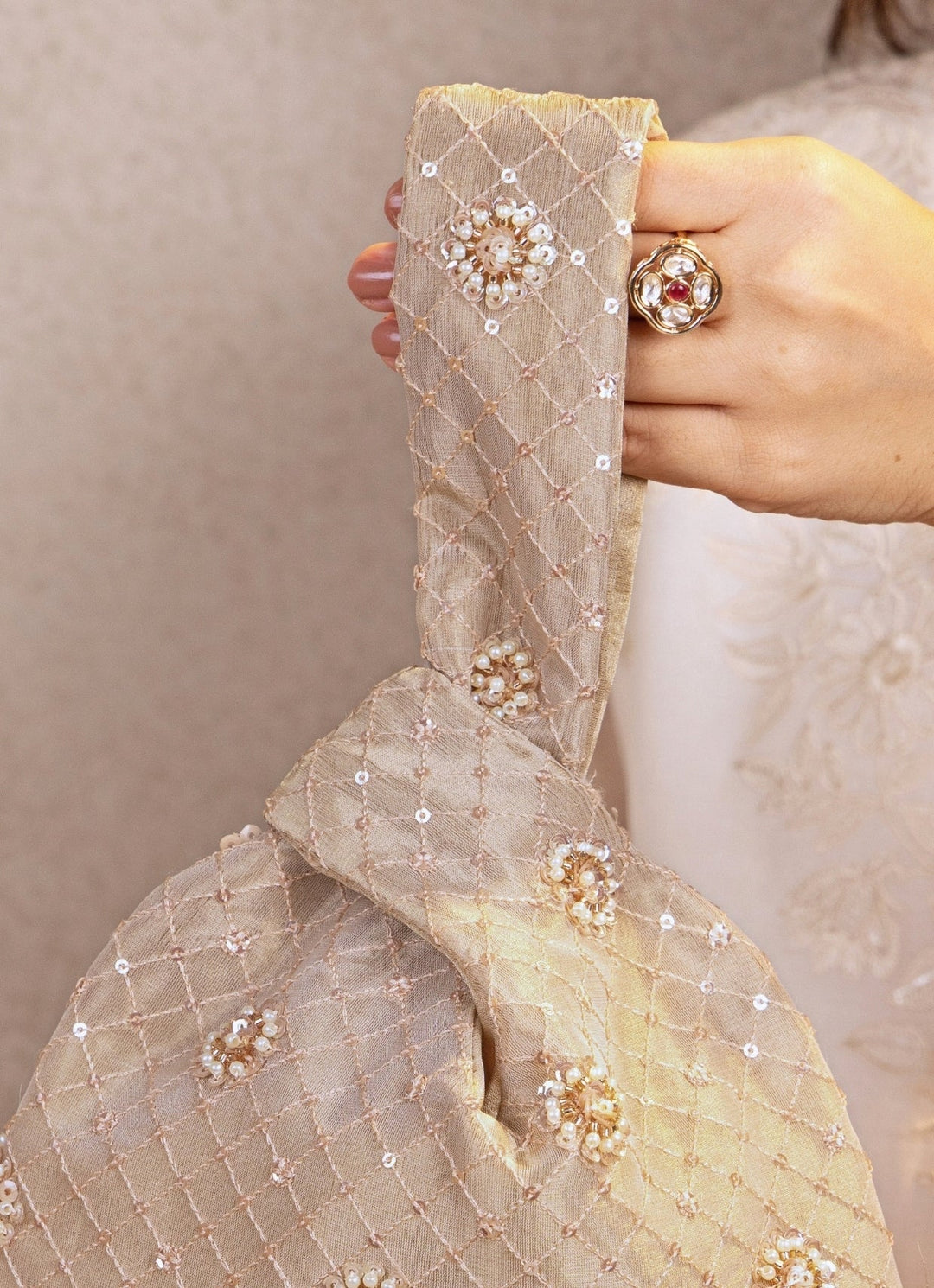 Amyra Pastel Pink Embroidered Knot BagFabilicious Fashion