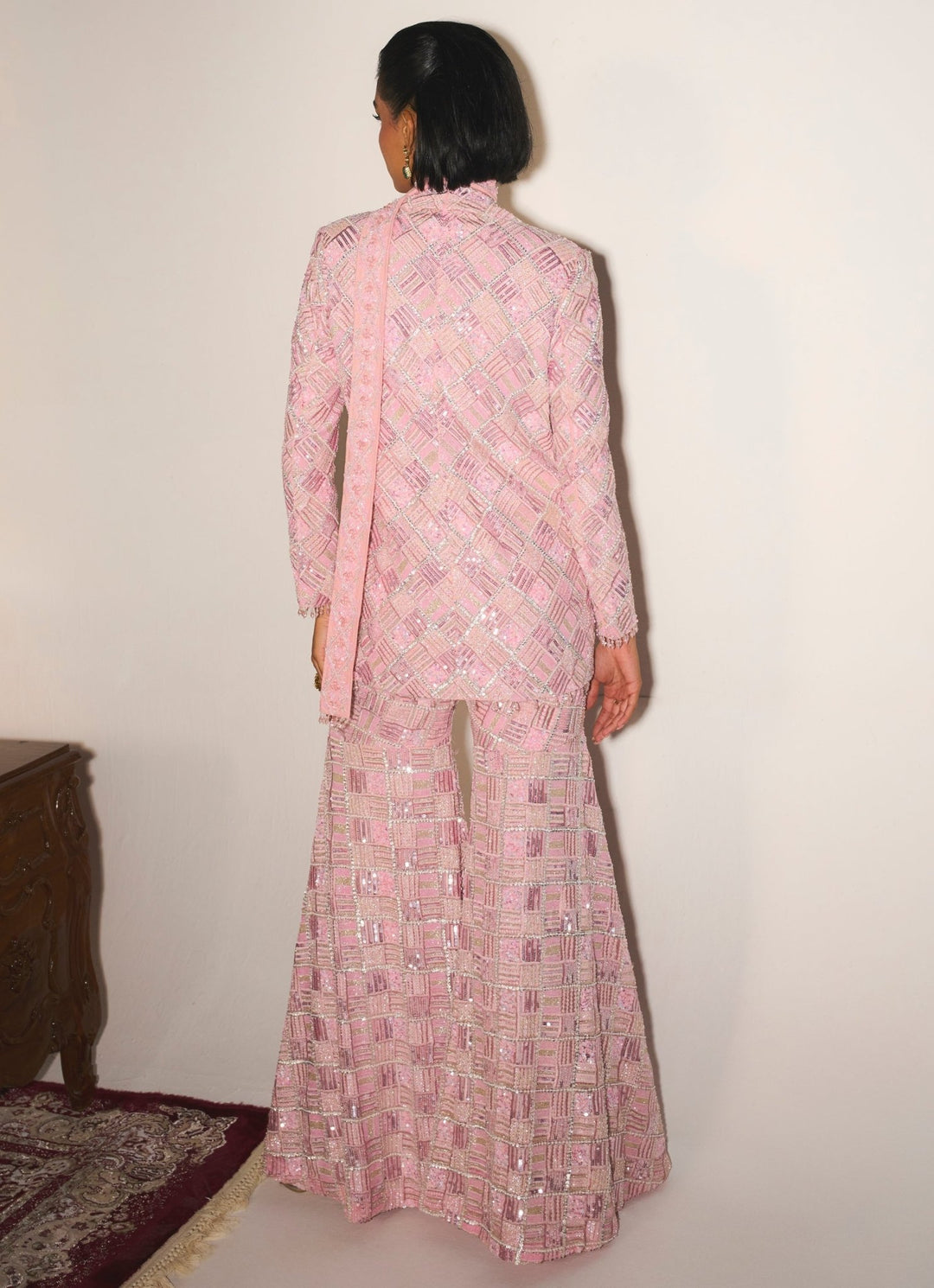 Pastel Pink Embroidered Kurta Sharara Set Mani Bhatia - Fabilicious Fashion