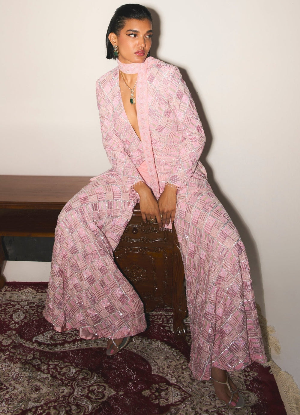 Pastel Pink Embroidered Kurta Sharara Set Mani Bhatia - Fabilicious Fashion