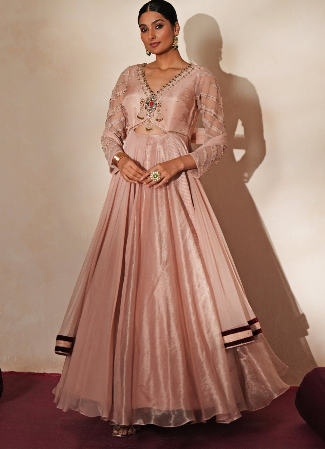 Pastel Pink Embroidered Organza Anarkali Isha Gupta Tayal - Fabilicious Fashion