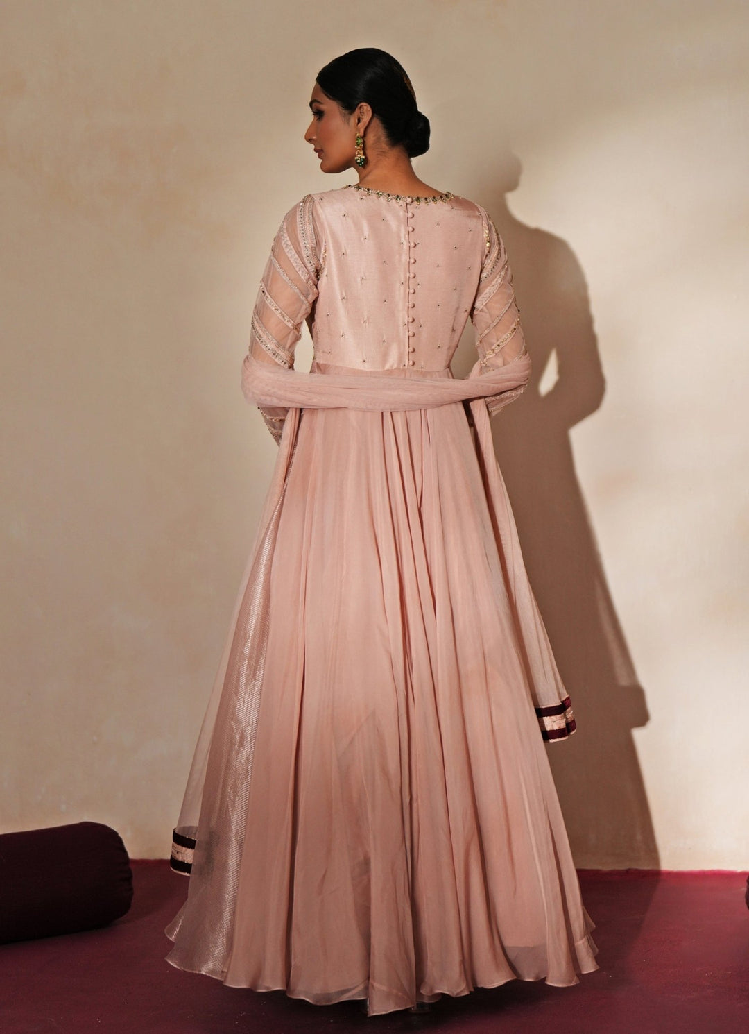 Pastel Pink Embroidered Organza Anarkali Isha Gupta Tayal - Fabilicious Fashion