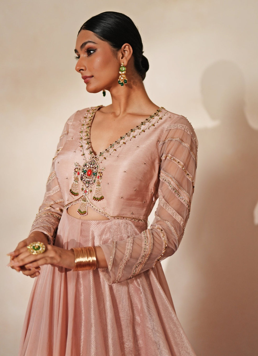 Pastel Pink Embroidered Organza Anarkali Isha Gupta Tayal - Fabilicious Fashion