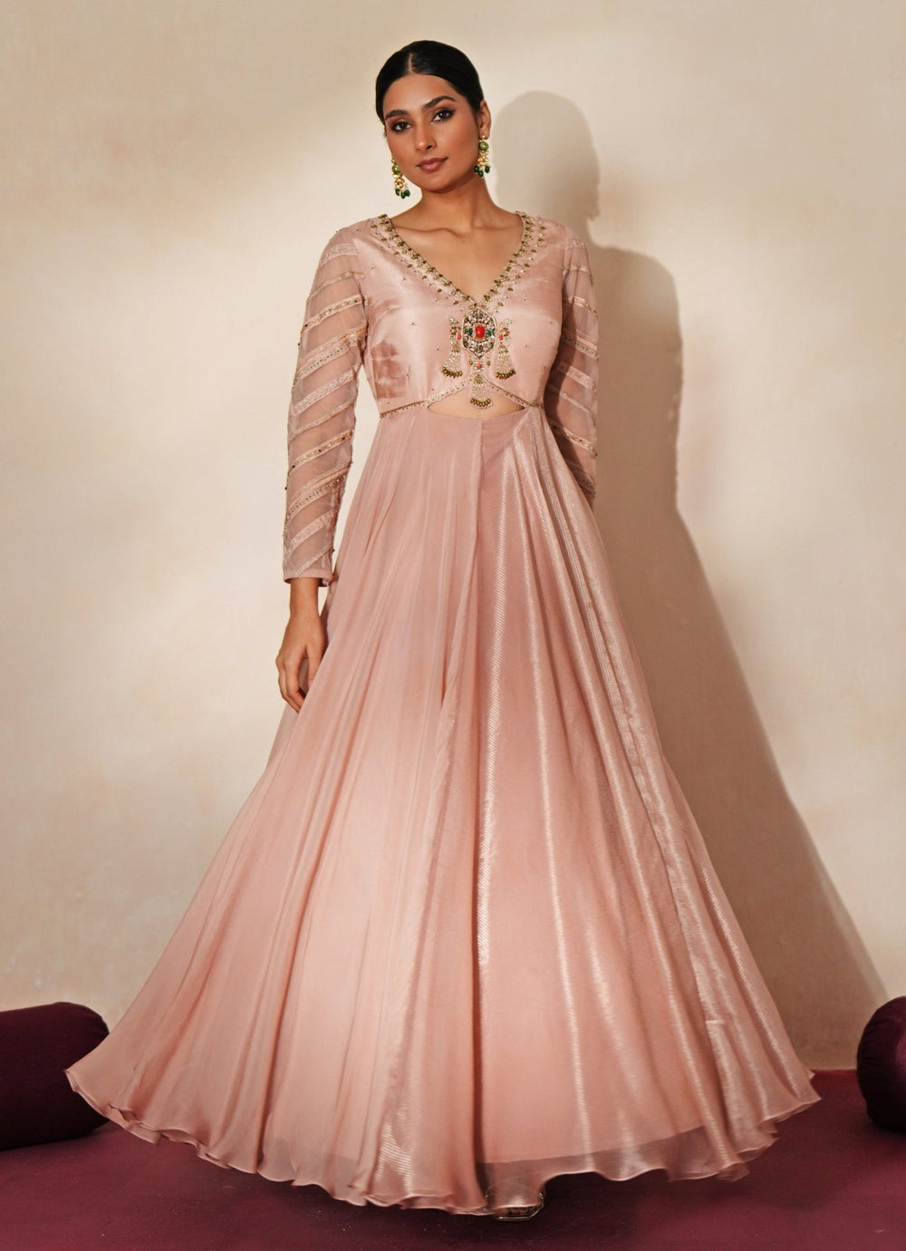 Pastel Pink Embroidered Organza Anarkali Isha Gupta Tayal - Fabilicious Fashion