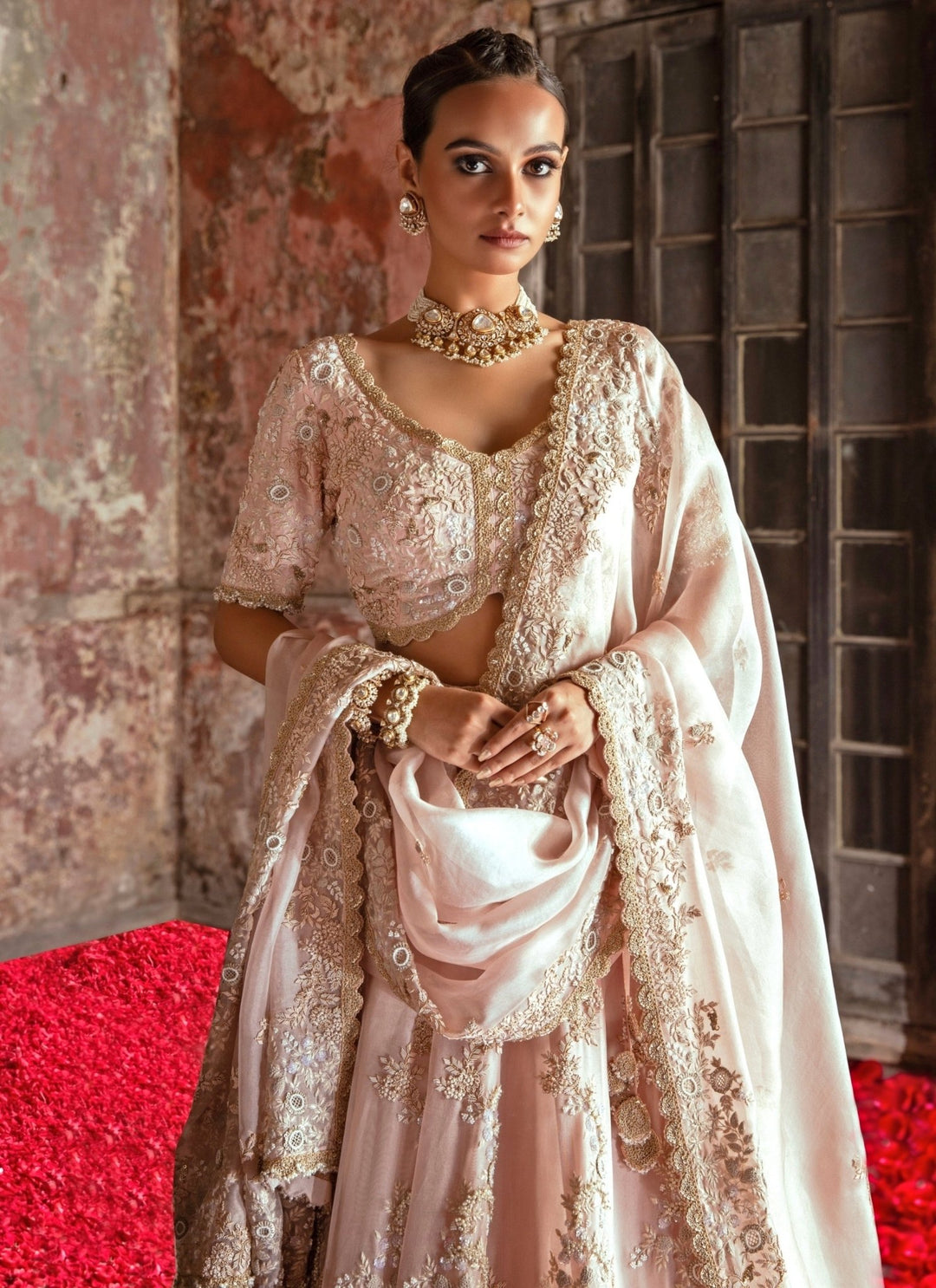 Prisho Pastel Pink Embroidered Organza Lehenga SetFabilicious Fashion