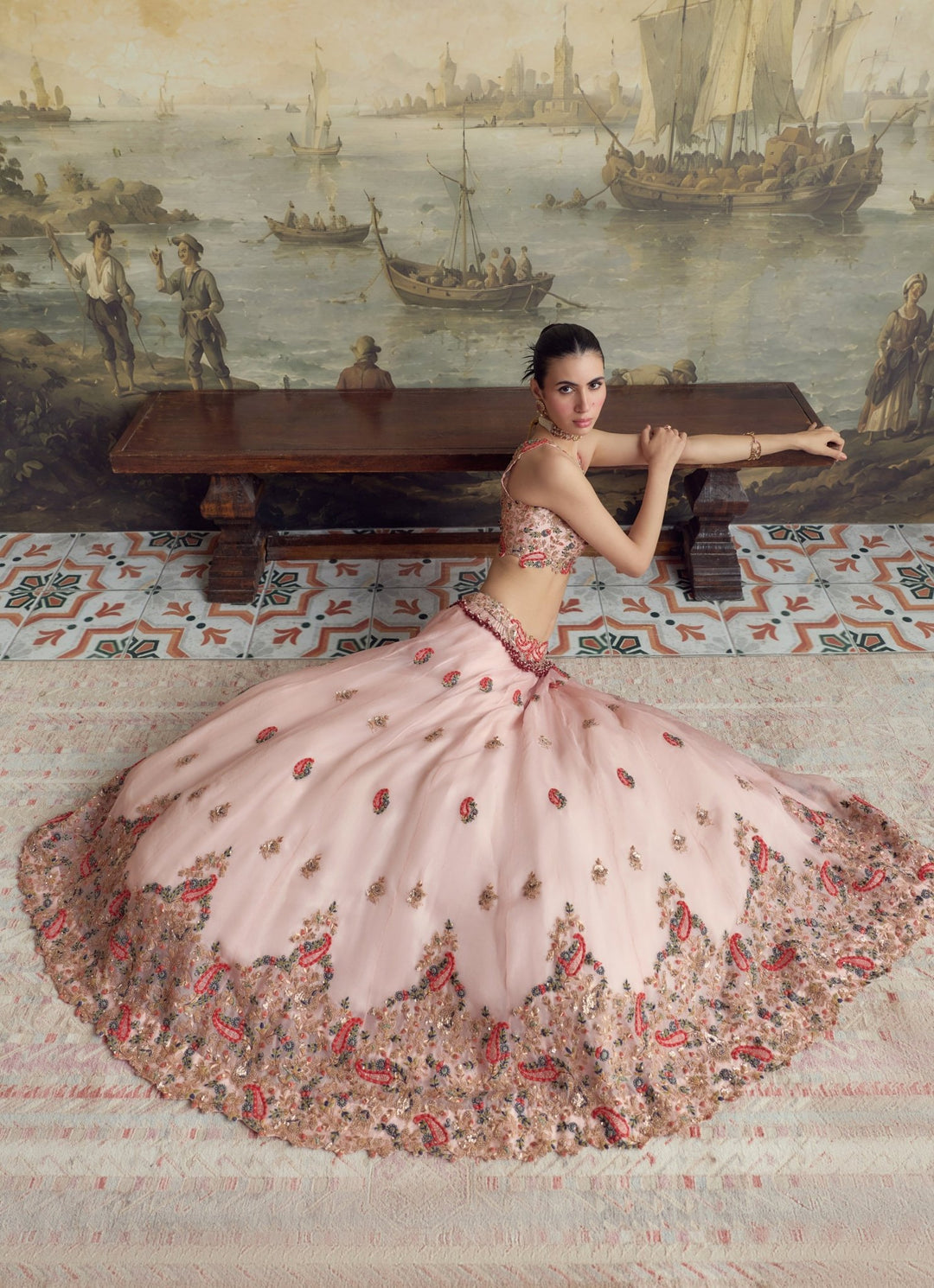 Prisho Pastel Pink Embroidered Organza Lehenga SetFabilicious Fashion