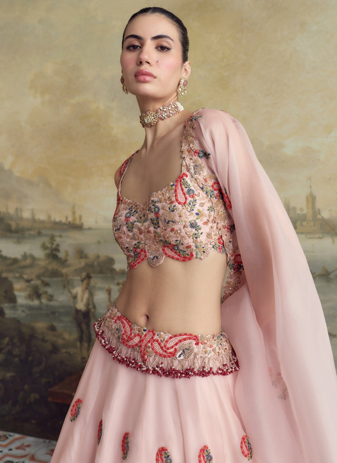 Prisho Pastel Pink Embroidered Organza Lehenga SetFabilicious Fashion