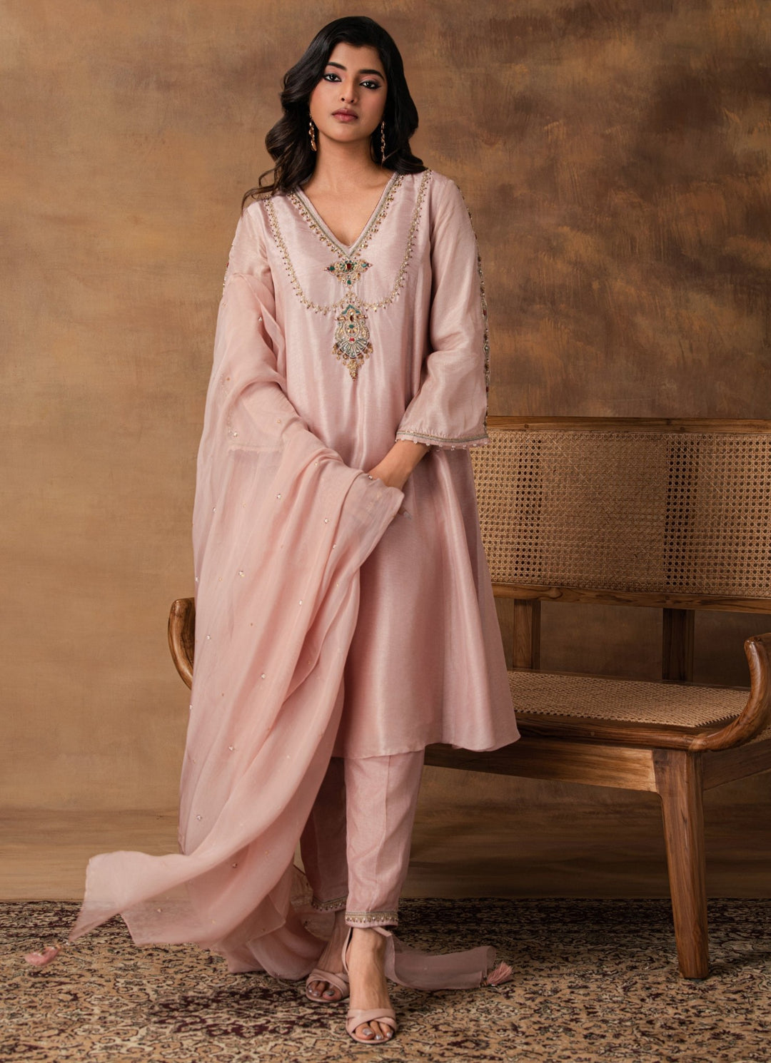Pastel Pink Embroidered Silk Kurta Pant Set Isha Gupta Tayal - Fabilicious Fashion